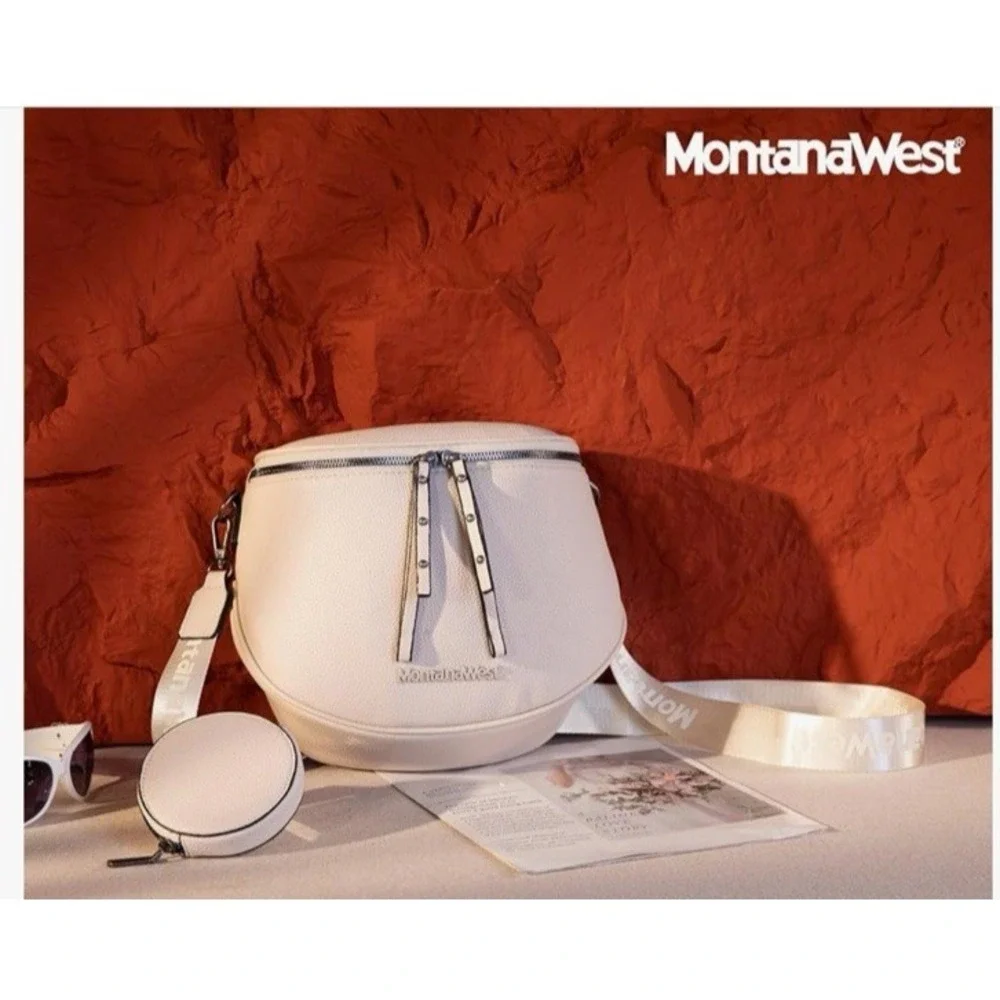 Montana West Pebbled Faux Leather Crossbody Bum Bag with Coin Purse Taupe NEW